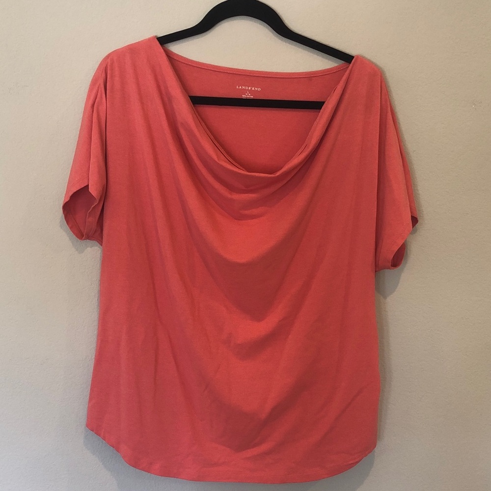 Lands' End Coral Cowl-Neck Short Sleeve Blouse